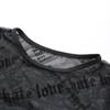 Sexy Women Mesh T-Shirts See-Through Perspective Tshirt Letter Printed O Neck Transparent Long Sleeve T Shirt Tops Women