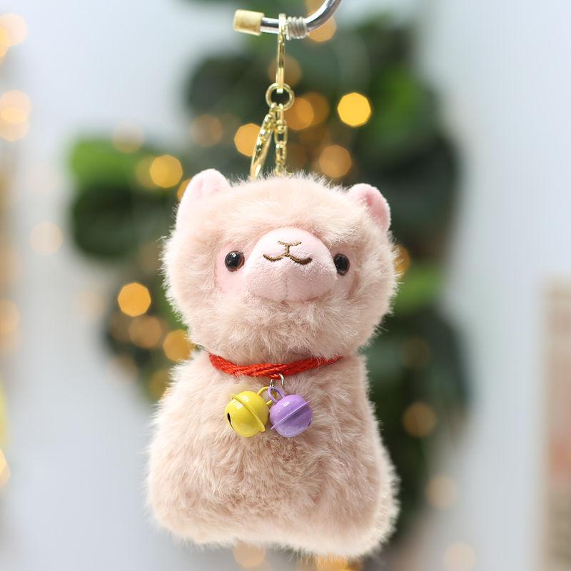 Fluffy Plush Alpaca Keychain with Vibrant Colorful Bells Cute Charm for Backpack Car Key Pendant