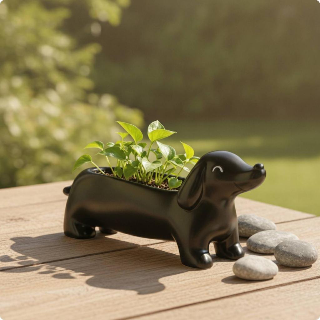 Dachshund Planter Cute Plant Pot Decorative DogShaped for Shelf, Patio, Balcony