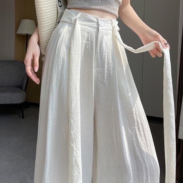 Womens Casual Wide Leg Pants With White Strap Design For Summer Comfort