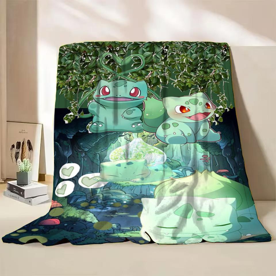 Pokemon Bulbasaur Flannel Throw Blanket for Bed Sofa Home Bedroom Office Travel Children's Cover Blankets Kids Winter Warm Gifts