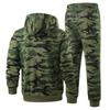 Completo Outdoor da Uomo 2 Pezzi con Stampa Mimetica, Giacca con Cappuccio e Zip e Pantaloni Jogger a Vita Elastica
