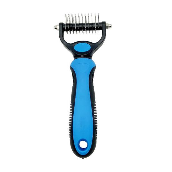 Pet Grooming Rake Double Sided Stainless Steel Blades Cat Deshedding Tool Pet Undercoat Rake for Dogs Cats Shedding Control Dematting