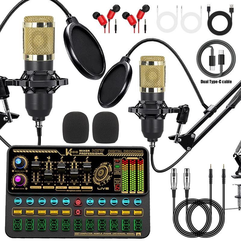 Mobile Phone Sound Card Type-C Converter & Microphone Set for English Podcasting & Live Broadcasts - F998