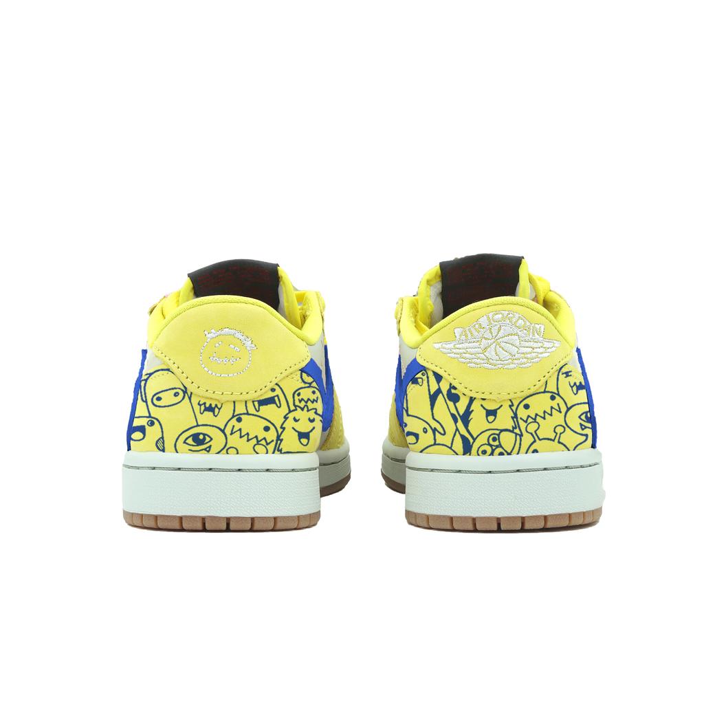 Travis Scott X Jordan Air Jordan 1 Chaussures de Basketball Vintage Unisexes Basse Bleu Jaune DZ4137-700(Équipe-2.0)