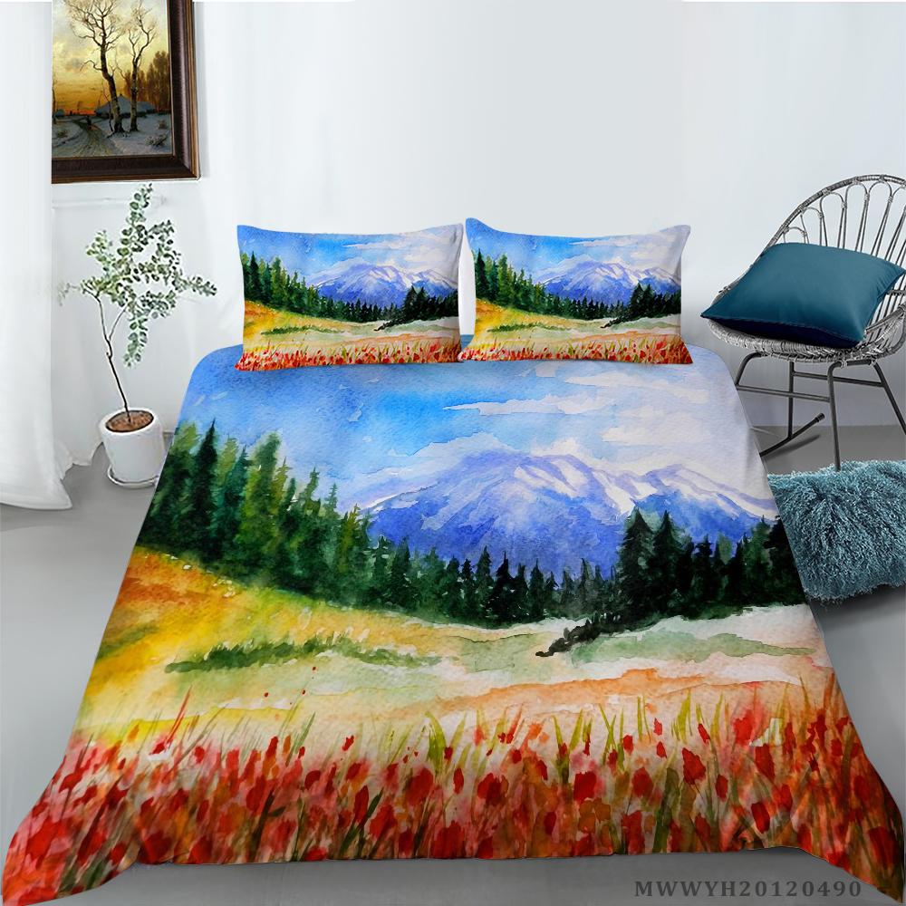 3D Groene Waterval Olieverf Afdrukken Beddengoed Set Dekbedovertrek Met Kussenslopen Twin Koningin Koning Maten 2/3Pcs