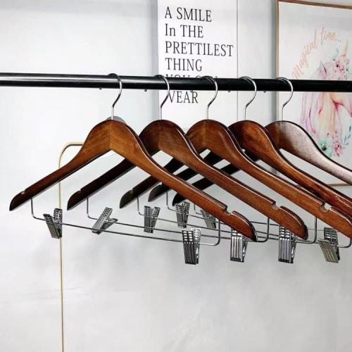 Support Japanese Small and Medium-Sized Businesses with Wooden Hangers with Clips, 360-Degree Rotation, Suit Hangers with Strong Clips, Set of 10, Ant