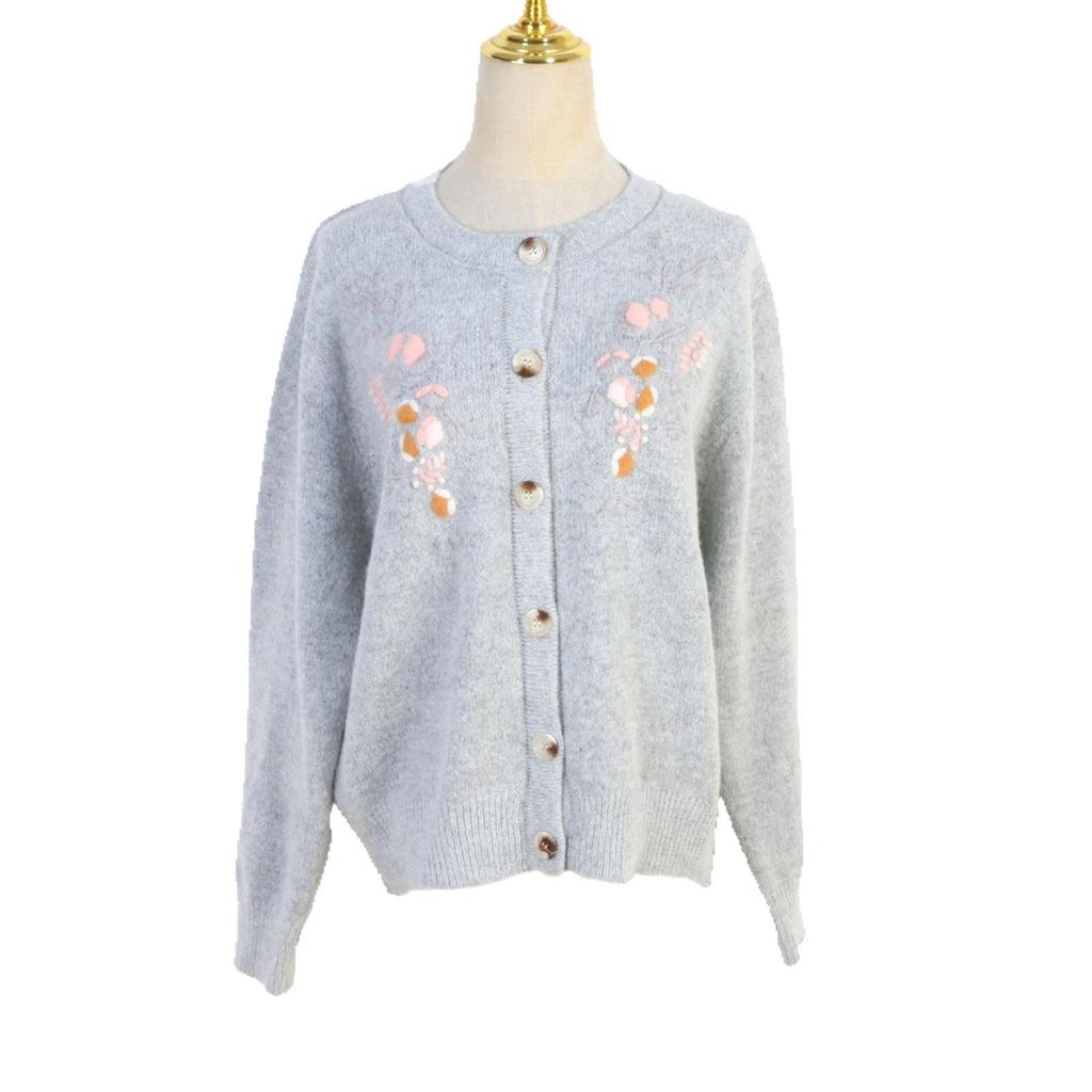 Yang Mi-Inspired Floral Embroidered Knit Cardigan: Korean Style Autumn/Winter Fashion Sweater for Women