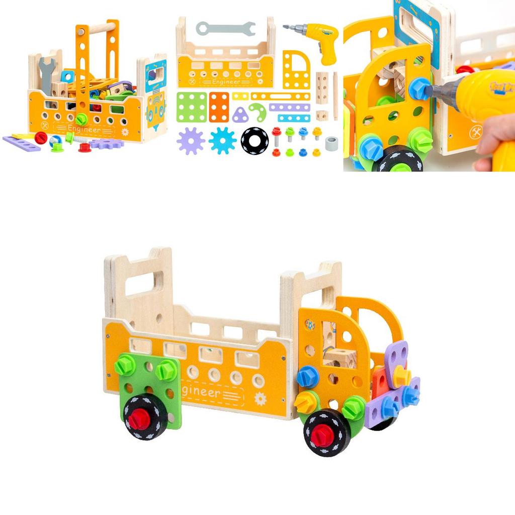 Childrens Wooden Puzzle Tool Car With Screw Nuts Set For Early Education And Development