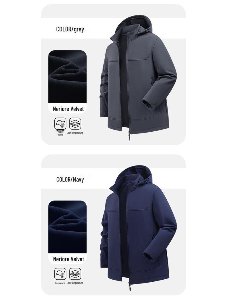 Men's 2025 Three-Proof Fleece-Lined Softshell Jacket with Detachable Hood - Windproof & Waterproof.