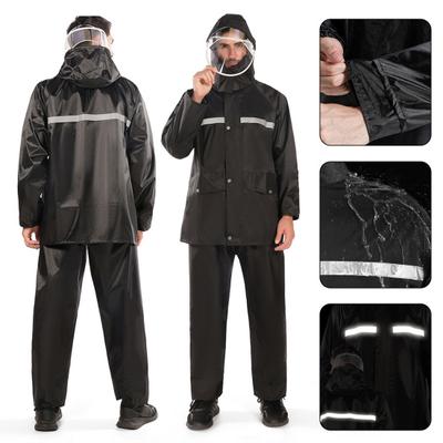 2Pcs/Set Raincoat Pants Set Hoodie Buttons Outdoor Working Rainproof Waterproof Oxford Cloth Rainwear Set with Reflective Strip Outdoor Clothing
