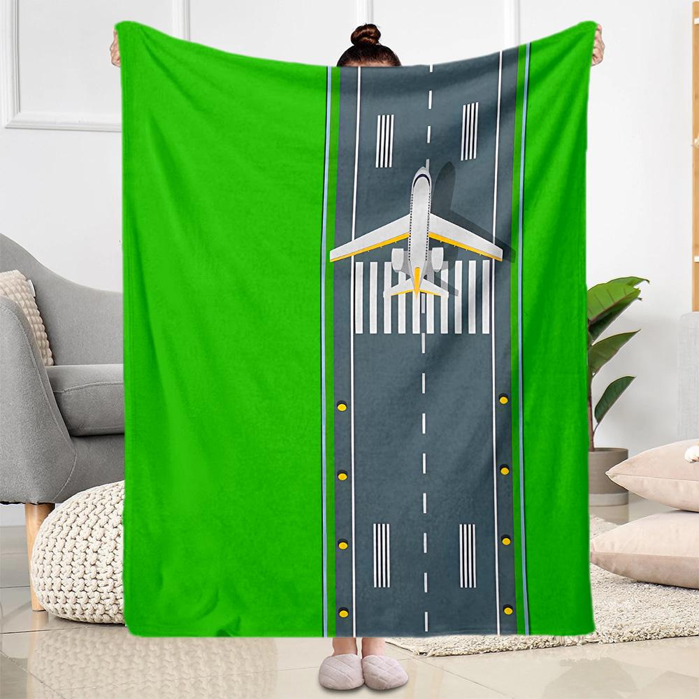 Airport Runway Design Flannel Blanket - Soft and Suitable for Sofas, Beds, Offices, Travel, All Seasons, and The Best Gift for The Holidays.