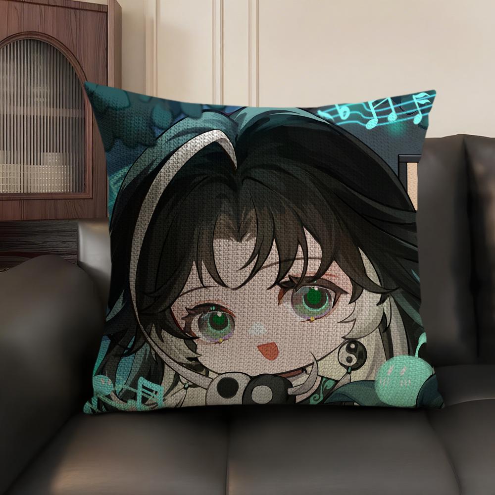 Jianxin Cute Wuthering Waves Cushion Cover Natural Linen Organic Fabric Double-Sided Printing Sofa Home Decor Gift Pillow Case