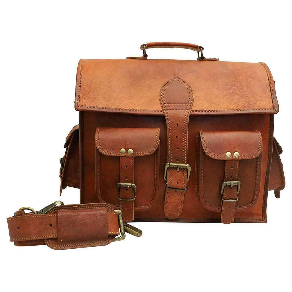 Laptop Vintage Briefcase Brown Real Satchel Bag Goat Artistic Leather Messenger