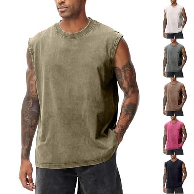 Gilet Casual da Uomo Lavato all'Americana Senza Maniche, Top T-shirt da Uomo Retro in Cotone Girocollo