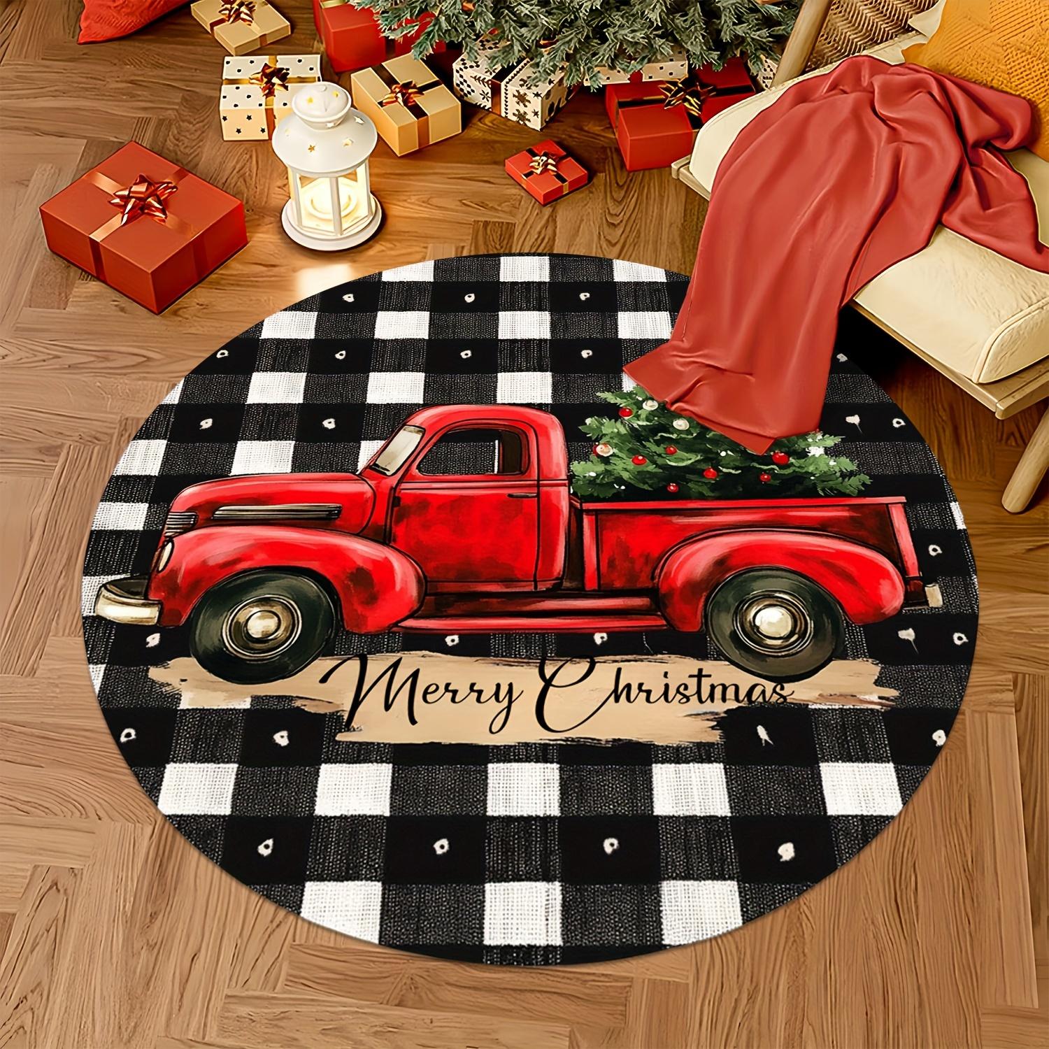 

Christmas Red Truck Plush Round Rug, Washable Soft Mat for Living Room, Bedroom, Entrance, Study Decor Diameter 60cm