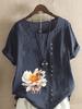 Damenmode Blume Biene Print Rundhals Kurzarm T-Shirt Lässig Baumwolle Leinen Grafikshirt Freizeit Locker Sommer Bluse Oberteile