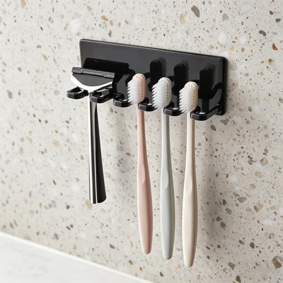 Soporte para Cepillos de Dientes de Pared 5 Ranuras Organizador Autoadhesivo Resistente al Óxido Baño