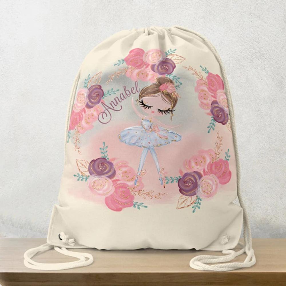 Personalized Drawstring Backpack for Kids Girls Custom Name Picture Text Cute School Bag Lightweight Gym Bag Perfect for Shool
