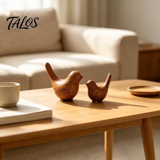 Durable Ceramic Decorative Birds Bird Figurines with Wood Grain Look, Modern Home Decor Animal Sculptures, Stylish Room for Living Bedroom Office