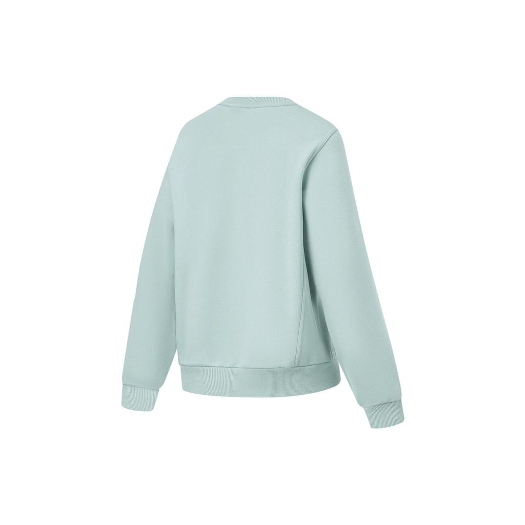 Li Ning Fitness Series Solid Color Fleece Warm Loose Pullover Sweatshirt Women sweatshirt Stone-Blue-Gray AWDT782-1