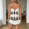 Women Sleeveless Double Layer Camisole Top Geometric Print Spaghetti Strap Summer Blouse Casual Lightweight Tank