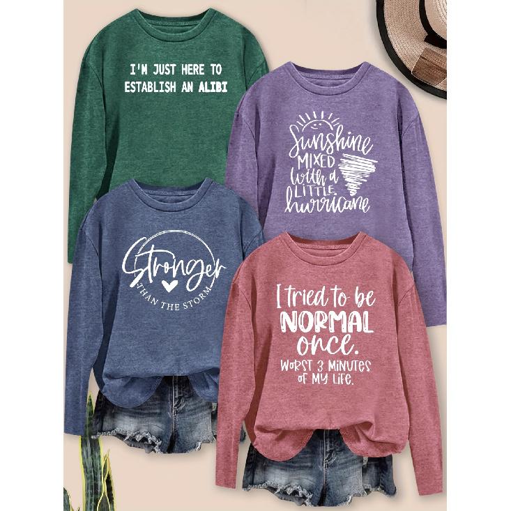Elegant Women's Long-sleeve Top with Heart-shaped Line Letter Combination Pattern Print, Round Neck, Suitable for Spring, Summer, Autumn, and