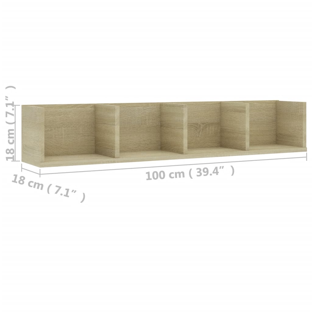 CD Wall Shelf Sonoma Oak 100 x 18 x 18 cm Particleboard