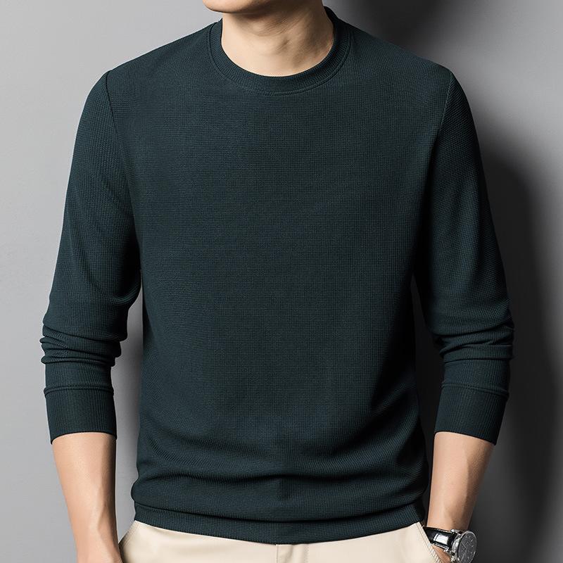 Autumn Waffle Mesh Long-sleeved T-shirt Men's Round Neck Quick-drying Tops Loose Bottoming Shirt for Men
