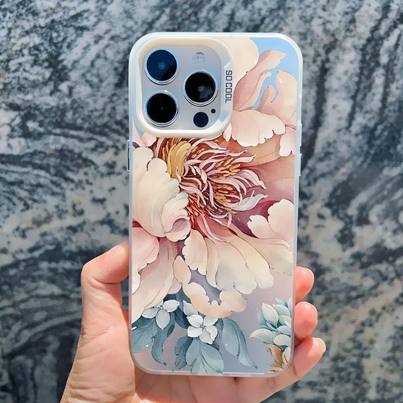 Vintage Elegant Pink Peony Flower Phone Case for Iphone 16 15 11 12 14 Pro Max 13 Mini Pro Max 15 14 Plus Shockproof Laser Cover