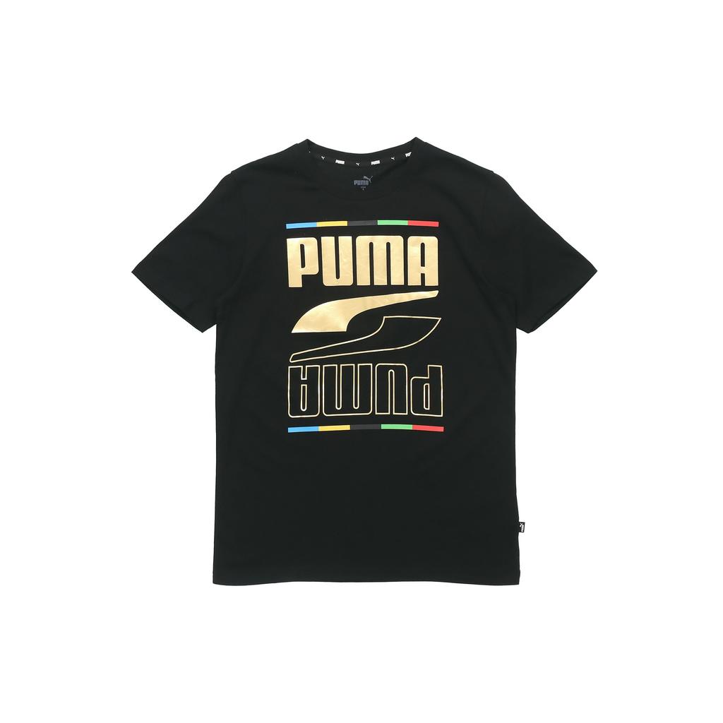 Puma Gold Foil Logo Print Short Sleeve T-Shirt Men Tops Black 586589-01