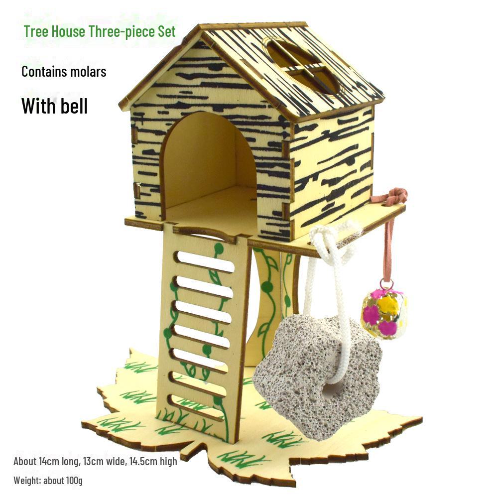 Solid Wood Hamster Climbing Frame Car House with Stairs and Platform Nest Fence for All Seasons.