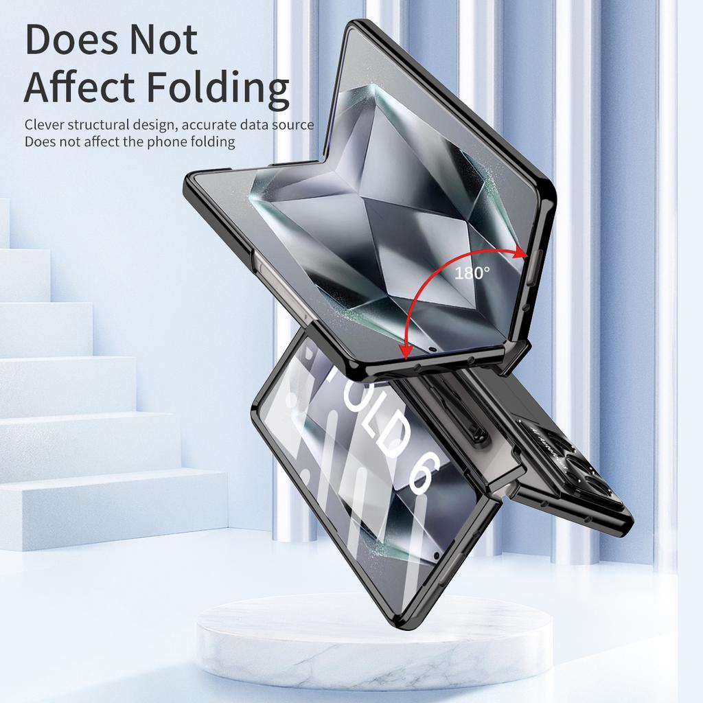 For Samsung Galaxy Z Fold6 5G Kickstand Phone Case PC Folding Cover with Tempered Glass Film+Stylus Pen