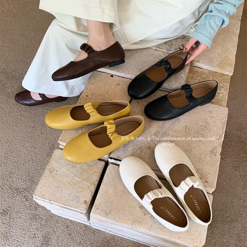 ! Maillard Hepburn style round head low heel 2025 autumn and winter new shallow mouth word with Mary Jane single shoes