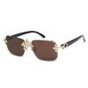 Fashion Square Rimless Sunglasses For Women Cross Diamond Metal Frame Luxury Eyewear Cut Lens UV400 Shades Sun Glasses