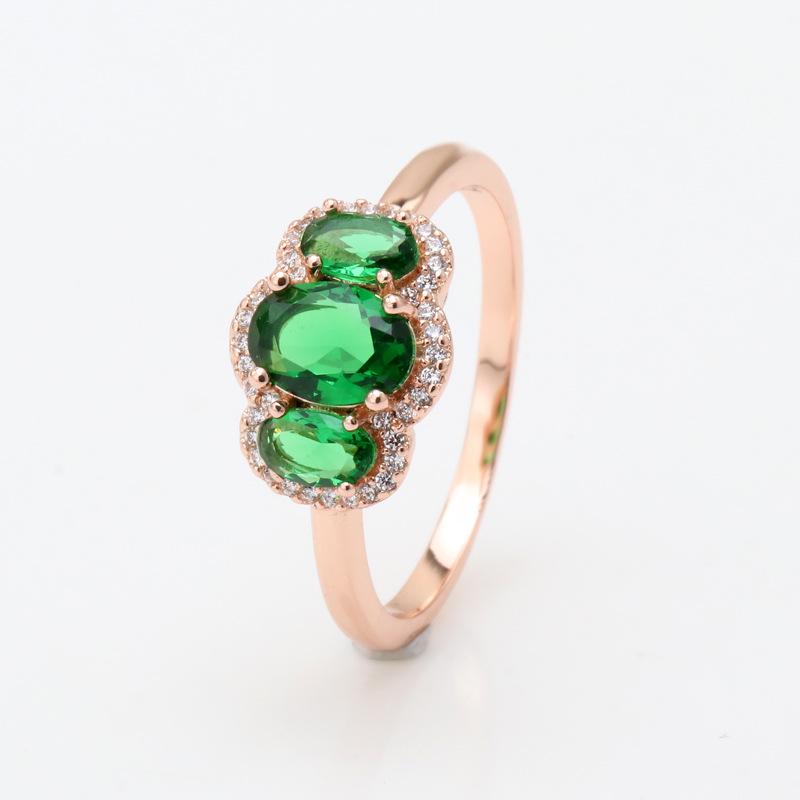 Pan Jia Rose Gold-Plated Retro Green Gemstone Ring for Women - Stylish European and American Fashion. 60#