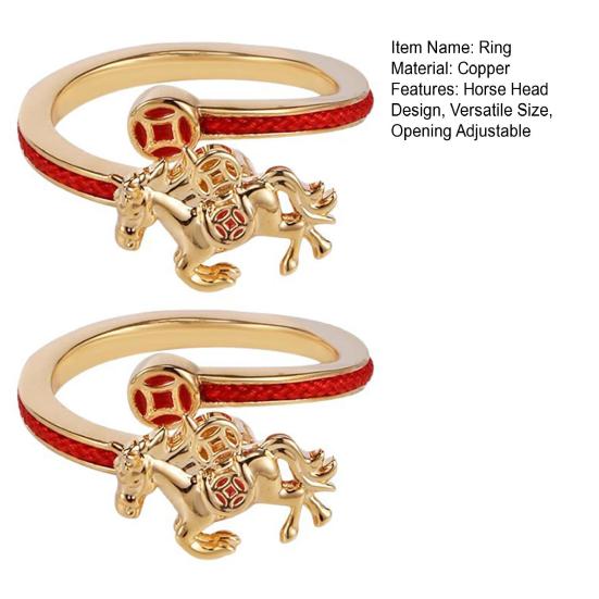 1/2Pcs Women Finger Ring Rotating Horse Money Design Ring 2026 Year of Horse Opening Adjustable Ring Jewelry Accessories