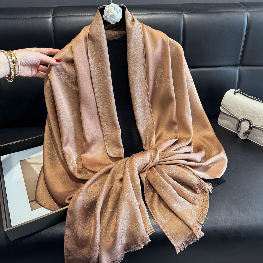 Summer solid color long scarf simulation silk scarf five-pointed star jacquard sunscreen silk scarf beach scarf shawl outside travel women