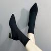 Socks and boots women's daily elastic thin boots 2025 new autumn and winter pointed knitted black low-heeled thick-heeled short boots