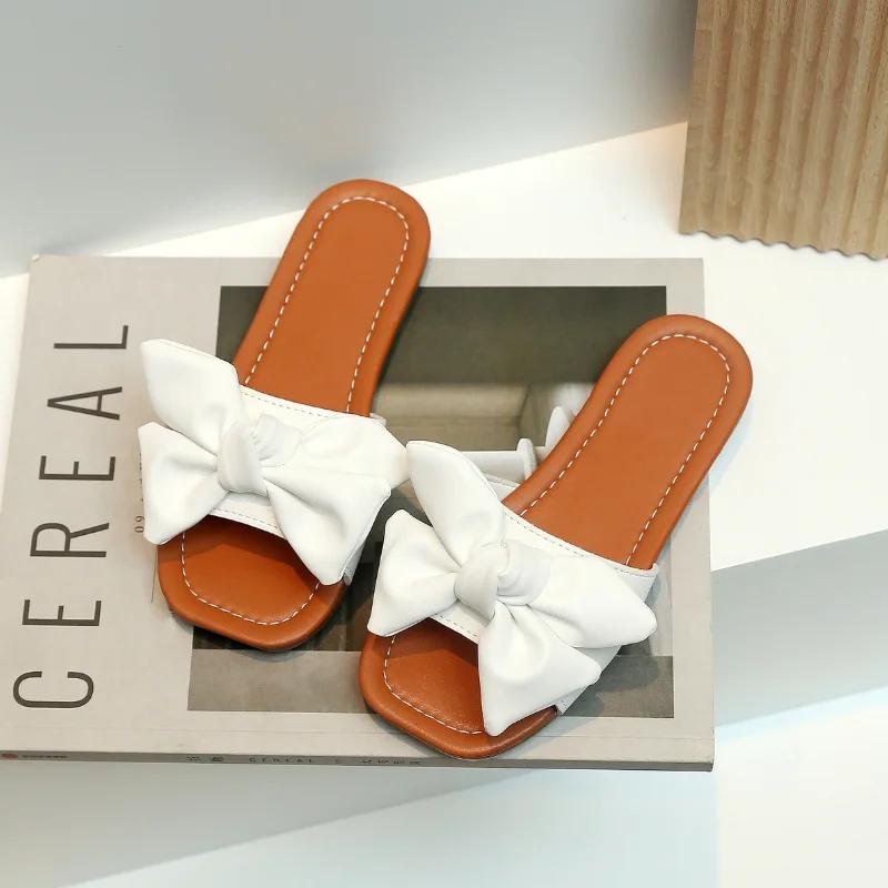

Summer Girl s Slippers Bowknot Beach White Beige Comfy Children Sliders Light Slip-on Trendy Leisure Holiday Kids Sandals 27-36 36