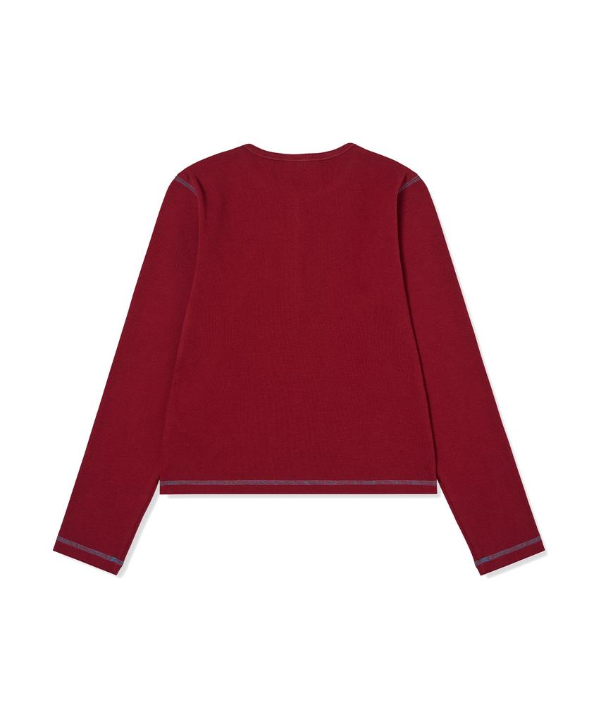 CHAMPION Women'S Heart Logo Henley Neck Long Sleeve Red