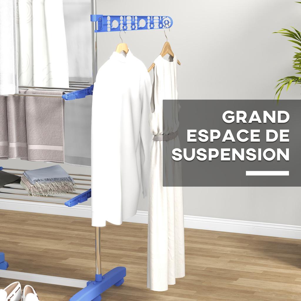 Foldable 3-Tier Clothes Drying Rack with Side Wings, 142x55x152cm, Blue