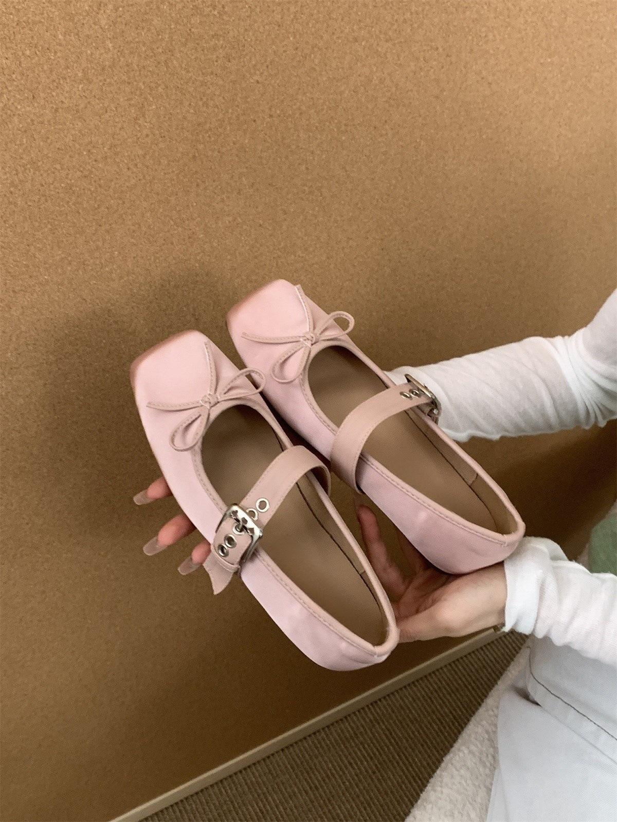 

Французские туфли-лодочки на плоской подошве женские туфли 2025 новые весенне-осенние летние Мэри Джейн с юбкой нежные балетки 40 розовый