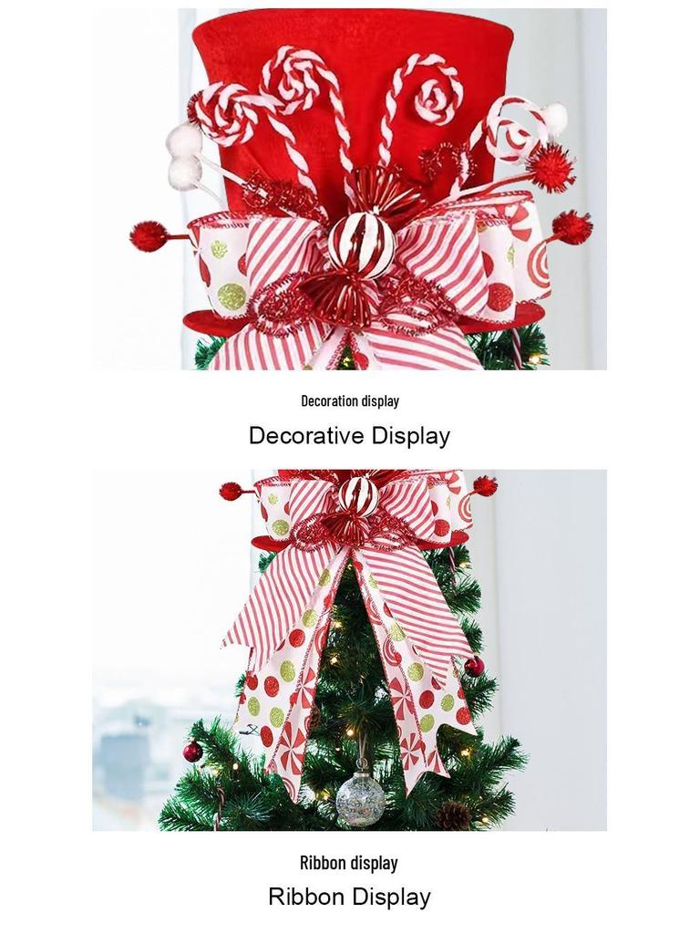 Cross-border Christmas Tree Topper: Star Hat with Bow and Retractable Spring