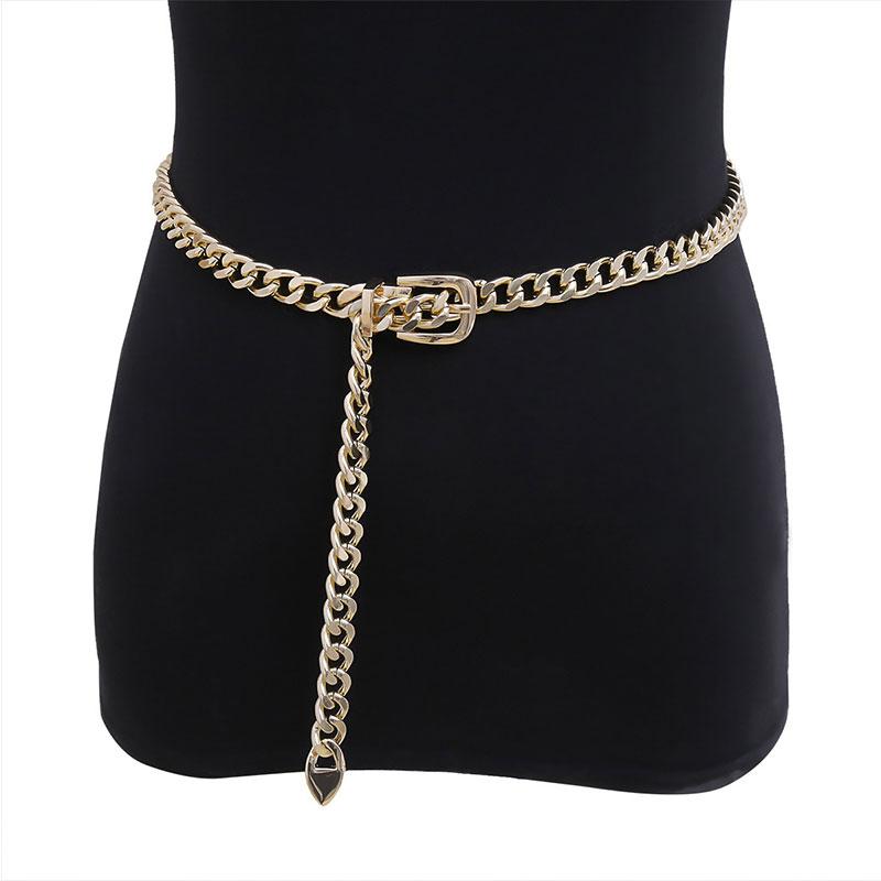 Kvinner Kjede Belte Mote Kvinne Dame Sølv Gull Lang Pin Spenne Metall Belter Jeans Midje Kjeder for Kjole Ketting Riem