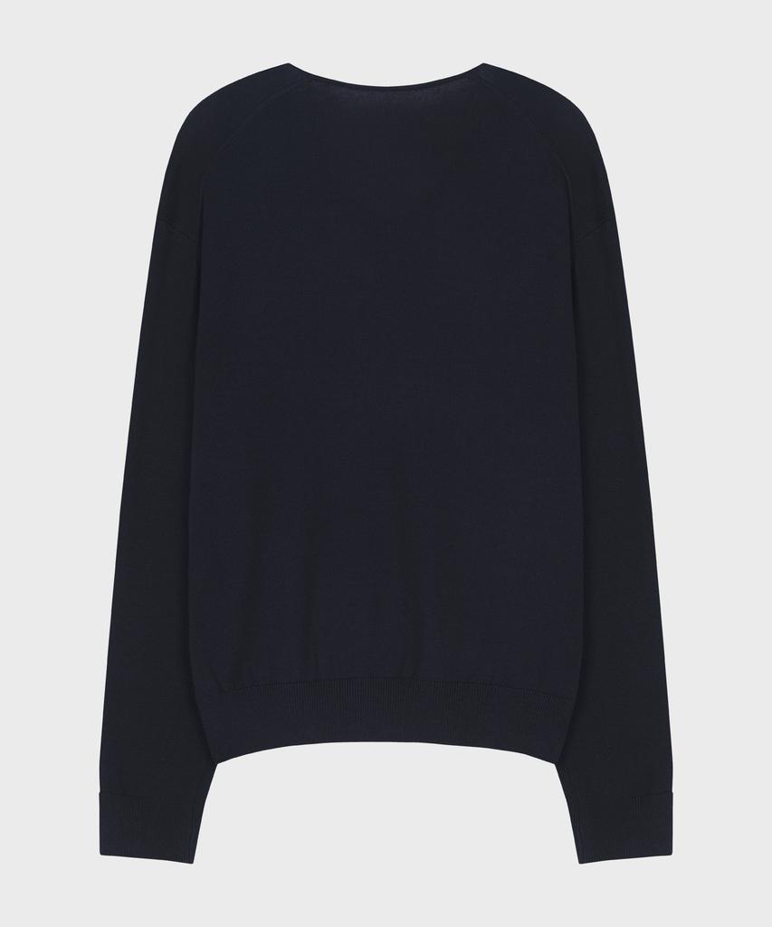 NOIRER Silk Wool Blend Deep V-Neck Knit (Navy)