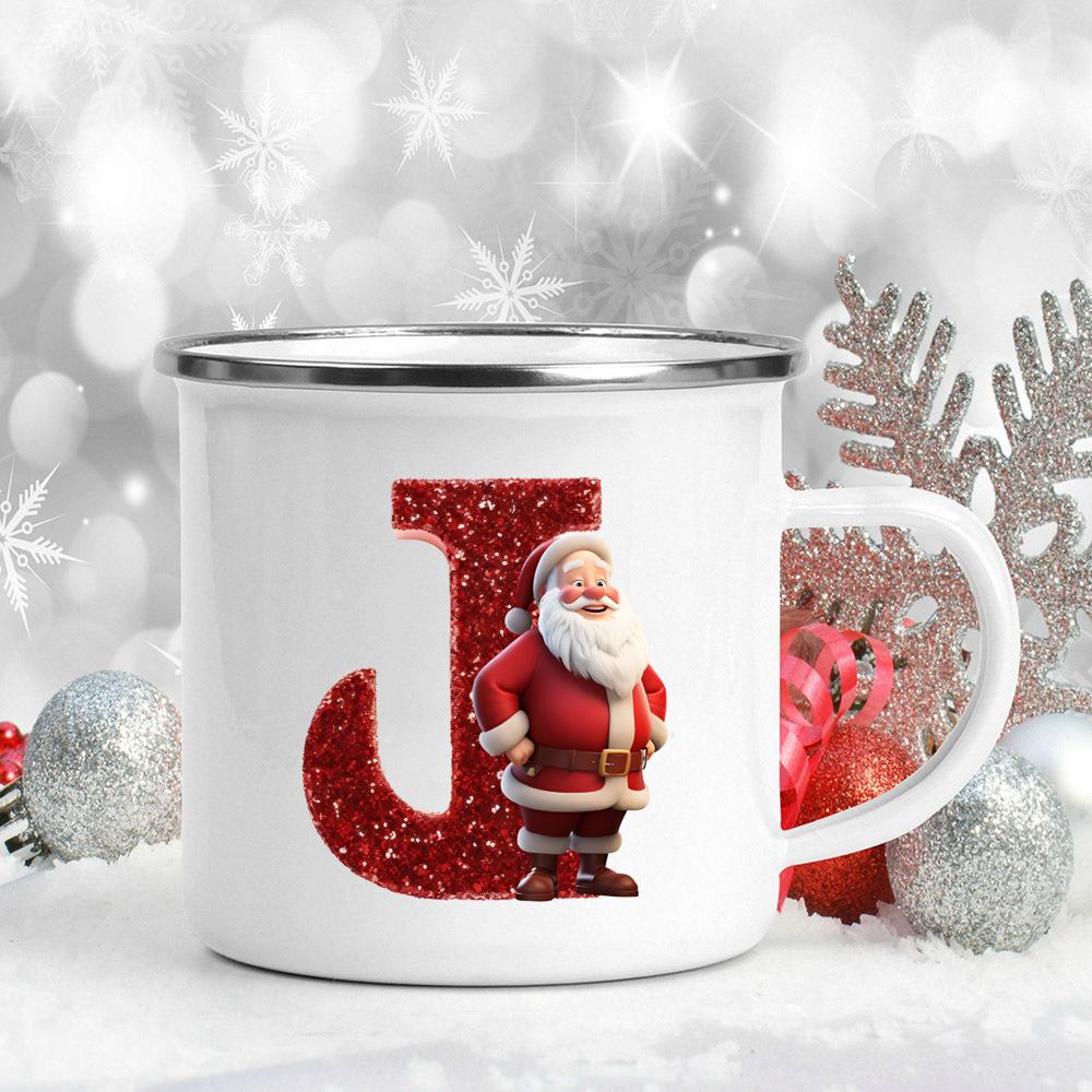 26 Letter Santa Claus Printed Enamel Cup Milk Juiice Coffee Cup Mug Best Christmas Gift For Family Friends