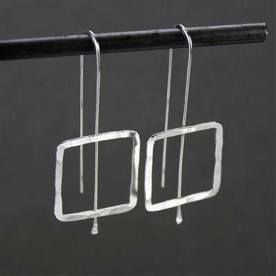 Damen-Ohrringe, quadratisch, silberfarben/schwarz, geometrische Ohrringe, schlichter Schmuck, Party-Geschenk