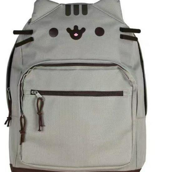Double Shoulder Cartoon Cat & Bear Canvas Backpack - Cute, Large Capacity, Soft Brown & Milk White for Students