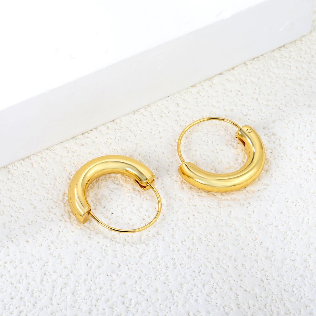 Simple Luxury Round Hoop Pendant Earrings, Stainless Steel with 18K Gold Plating, INS Style Everyday Wear Jewelry for Women